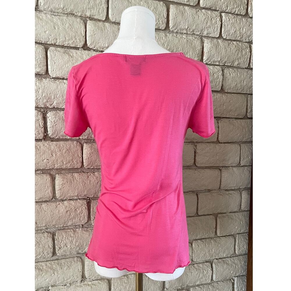Banana Republic Pink Ruffle Front V-Neck Blouse - Short Sleeve Size Medium - Picture 3 of 5